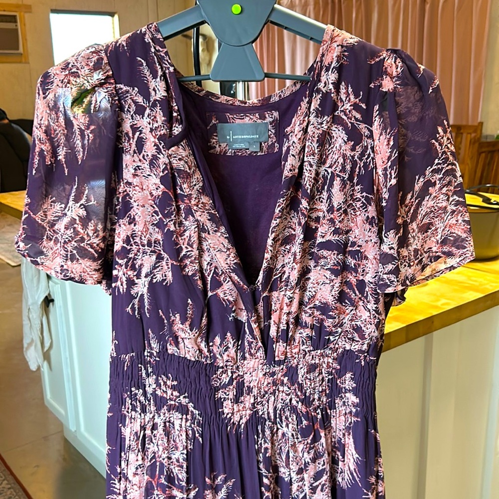 Anthropologie Somerset Chiffon Purple and Pink Floral Dress